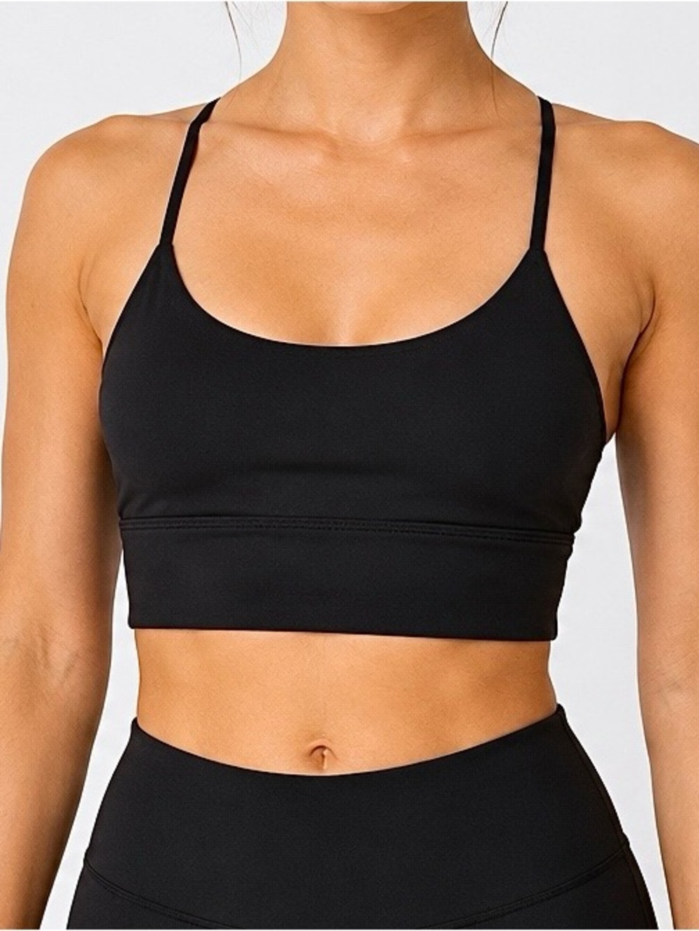 Carbon38 Longline Sports Bra Black Scoop Neck Strappy Athletic Top XS